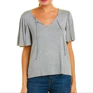 Chaser Cool Jersey Flounce Tie Neck Flutter Sleeve T-Shirt Top Small Viscose